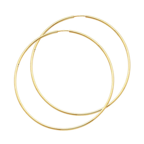 14K Solid Gold Hoop Earrings 60 mm diameter 1.5 mm wide Secured click settings