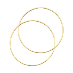 14K Solid Gold Hoop Earrings 50 mm diameter 1.5 mm wide Secured click settings