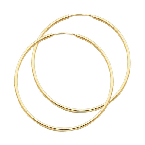 14K Solid Gold Hoop Earrings 40 mm diameter 1.5 mm wide Secured click settings