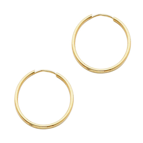 14K Solid Gold Hoop Earrings 20 mm diameter 1.5 mm wide Secured click settings