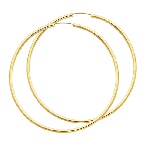 14K Solid Gold Hoop Earrings 65 mm diameter 2 mm wide Secured click settings