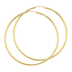 14K Solid Gold Hoop Earrings 65 mm diameter 2 mm wide Secured click settings
