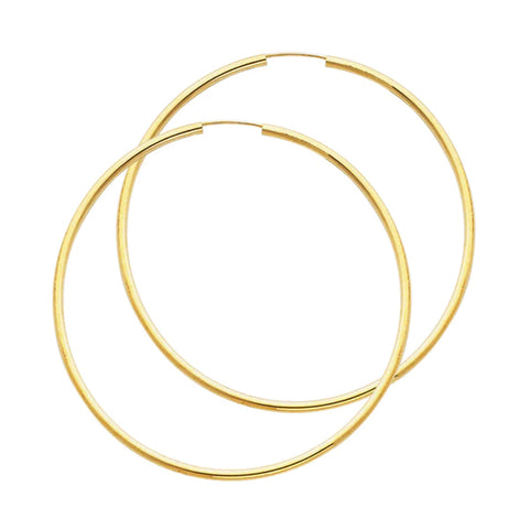 14K Solid Gold Hoop Earrings 55 mm diameter 2 mm wide Secured click settings