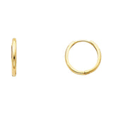 14K Solid Gold Plain Huggies Earrings 2 MM wide secured click top setting