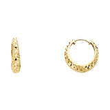 14K Solid Gold Diamond Cut Huggies Earrings 3 mm Wide Secured Click top Setting