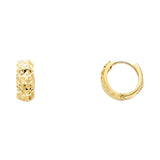 14K Solid Gold Diamond Cut Huggie Earrings 5 mm Wide Secured Click top Setting