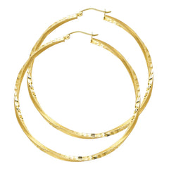 55 mm Dia 14K Gold Twist Hoop Earrings Diamond Cut 2.5 mm tube secured click-top