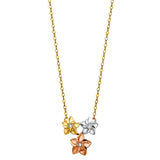 14K Three tone Yellow Gold, White gold & Rose Gold Floating Flower Necklace - Rose Gold