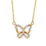 Floating Open CZ Butterfly Charm Necklace - 14K Yellow Gold - Yellow Gold
