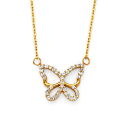 Floating Open CZ Butterfly Charm Necklace - 14K Yellow Gold