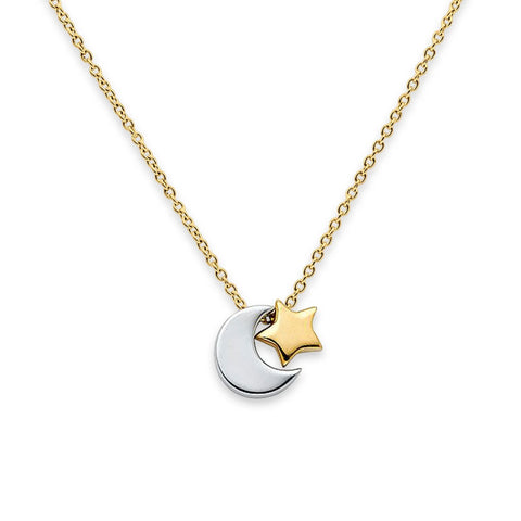 Crescent Moon and Star Charm Necklace in 14K Two-Tone Gold