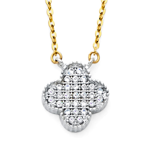 Floating Micropave CZ Clover Necklace in 14K Two-Tone Gold
