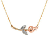 Red Rose CZ Floating Pendant Necklace in 14K Tricolor Gold