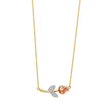 Red Rose CZ Floating Pendant Necklace in 14K Tricolor Gold