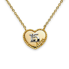 15 Anos Milgrain Heart Necklace 14k Yellow Gold
