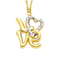 14K Yellow Gold Two Tone Love Necklace 18'' Chain 18mm by 15mm