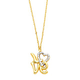 14K Yellow Gold Two Tone Love Necklace 18'' Chain 18mm by 15mm - Yellow Gold