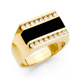 14K Gold 12Mm Black Onyx Accented with 6 Cubic Zirconia Ring
