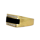 14K Gold 12Mm Black Onyx Accented with 6 Cubic Zirconia Ring