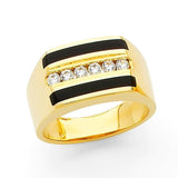 14K Gold 12Mm Black Onyx Accented With 14 Cubic Zirconia Ring