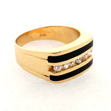 14K Gold 12Mm Black Onyx Accented With 14 Cubic Zirconia Ring