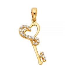 Key charm pendant Infinity inspired Love Heart design 14K Gold Cz