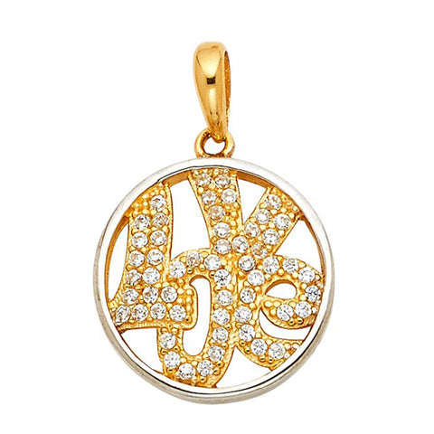 Love word Circle Necklace Two-tone 14K Yellow & White Gold Cz - White Gold