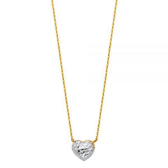 14K White Gold Diamond Cut Heart Charm Pendant 18” Total Length