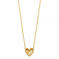 14K Solid Gold Beaten Gold and Bead Heart Necklace 18” Length