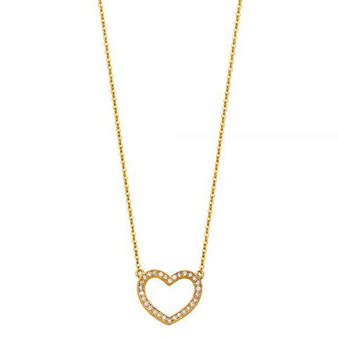 Heart Outline Love Necklace 14K Solid Yellow Gold 18” Length - Yellow Gold