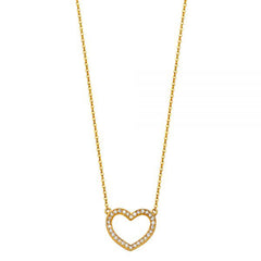 Heart Outline Love Necklace 14K Solid Yellow Gold 18” Length