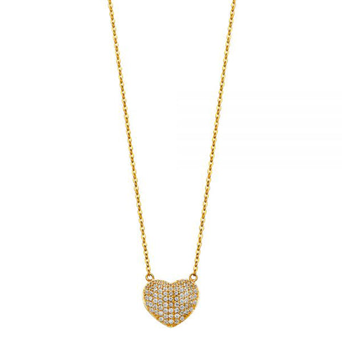 Bubble Heart Cz Necklace Solid 14K Yellow Gold 18” Total Length - Yellow Gold