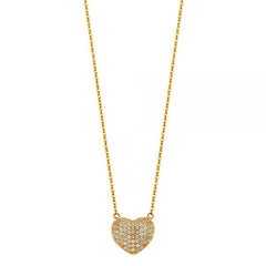 Bubble Heart Cz Necklace Solid 14K Yellow Gold 18” Total Length