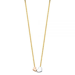 Two Hearts Two-tone White & Rose Gold with 14K Solid Yellow Gold Necklace 18” Length