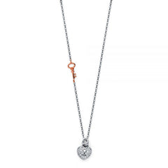 Key to My Heart Lock Necklace Two-tone 14K White Gold 18” Length