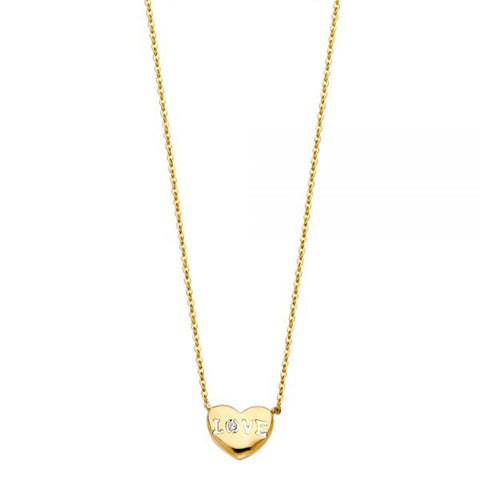 Heart Necklace “Love” 14K Solid Gold 18” Length Necklace