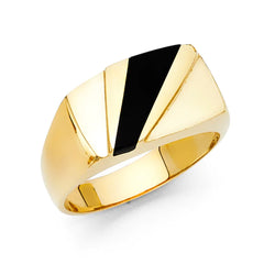 14K Solid Gold Black Onyx Trapezoid High Polished Shiny 11 mm wide Step Top Men’s Ring