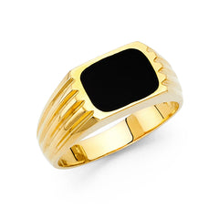 14K Solid Gold Cushion Black Onyx Ribbed shank 13 mm wide Men’s Ring