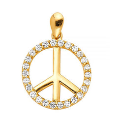 Symbolic peace sign charm cz accented pendant 14K Solid Gold