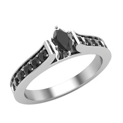 Marquise-Cut Black Diamond Engagement Ring 1/2 ct 14K Gold on Sterling