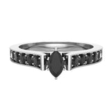 Marquise-Cut Black Diamond Engagement Ring 1/2 ct 14K Gold on Sterling