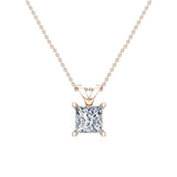 Princess Cut Diamond Pendant Necklace for women 14K Gold Chain-G,SI - Rose Gold