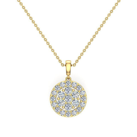 Cluster Diamond Necklace for women 14K Gold chain 18” Halo Style 0.60 ct-G,I1 - Yellow Gold