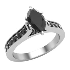 Marquise Black Diamond Engagement Ring 1.10 Carat 14K Gold Finish