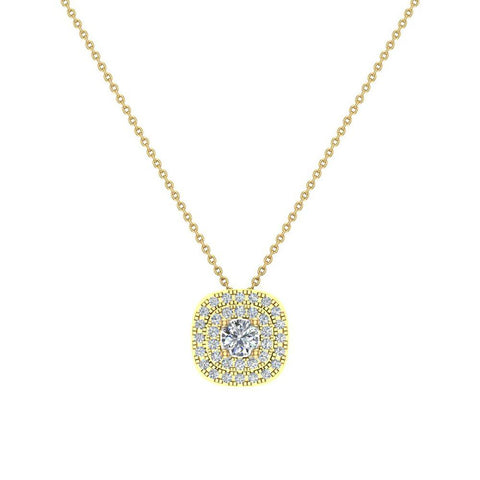 Cushion Shape Double Halo Diamond Necklace 14K Gold 0.29 ctw-L,I2 - Yellow Gold