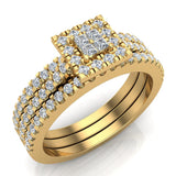 Princess Cut Square Halo Diamond Wedding Ring Set w/ Enhancer Bands 0.70 Carat Total 18K Gold (G,VS) - Yellow Gold