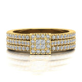 Princess Cut Square Halo Diamond Wedding Ring Set w/ Enhancer Bands 0.70 Carat Total 14K Gold (I,I1) - Yellow Gold