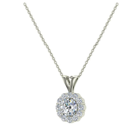 0.38 ct Halo Diamond Necklaces 14K Gold Charms Round Diamond Pendant-I,I1 - White Gold