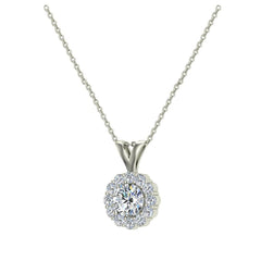Halo Diamond necklaces for women 14K White Gold Round Diamond Pendant