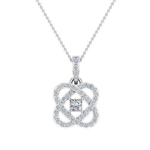Princess cut diamond necklace 14K Gold chain 0.60 ctw I1 Glitz Design - White Gold